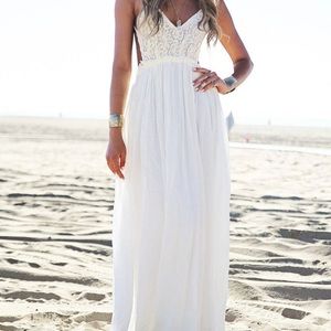 Crochet backless white dress
